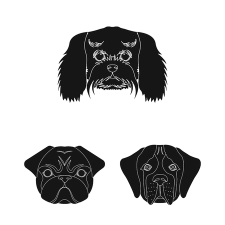 Dog breeds black icons in set collection for design.Muzzle of a dog vector symbol stock web illustration.のイラスト素材