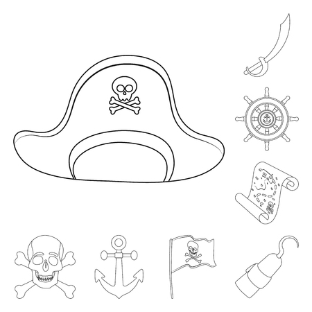 Pirate, sea robber outline icons in set collection for design. Treasures, attributes vector symbol stock web illustration.のイラスト素材