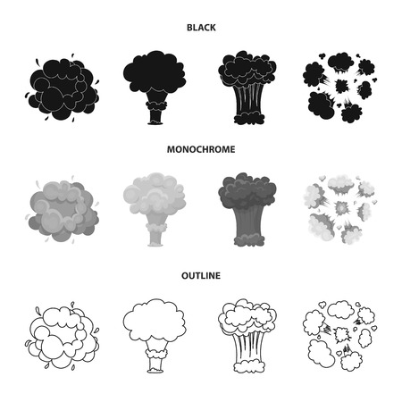 Flame, sparks, hydrogen fragments, atomic or gas explosion. Explosions set collection icons in black,monochrome,outline style vector symbol stock illustration web.のイラスト素材