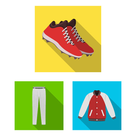 Baseball and attributes flat icons in set collection for design.Baseball player and equipment vector symbol stock web illustration.のイラスト素材