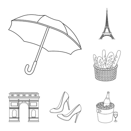 Country France outline icons in set collection for design. France and landmark vector symbol stock web illustration.のイラスト素材