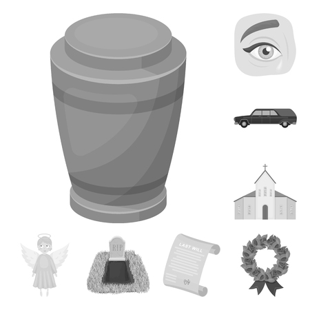 Funeral ceremony monochrome icons in set collection for design. Funerals and Attributes vector symbol stock web illustration.のイラスト素材