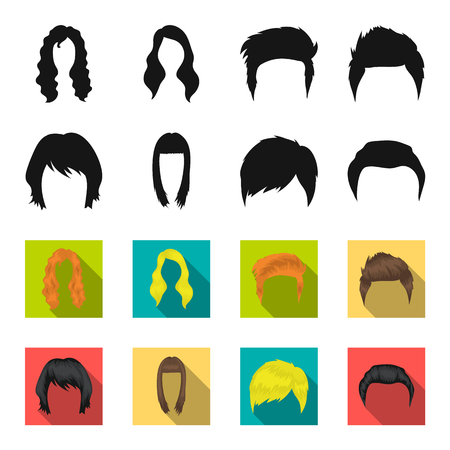 Mustache and beard, hairstyles black,flet icons in set collection for design. Stylish haircut vector symbol stock web illustration.のイラスト素材