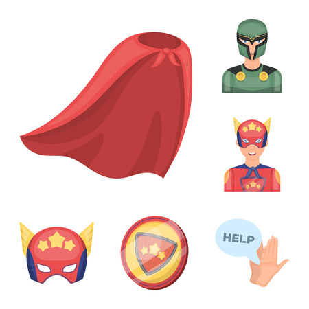 A fantastic superhero cartoon icons in set collection for design. Superheros equipment vector symbol stock web illustration.のイラスト素材