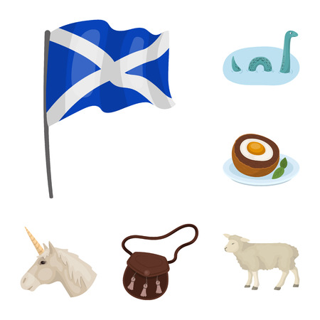 Country Scotland cartoon icons in set collection for design. Sightseeing, culture and tradition vector symbol stock web illustration.のイラスト素材