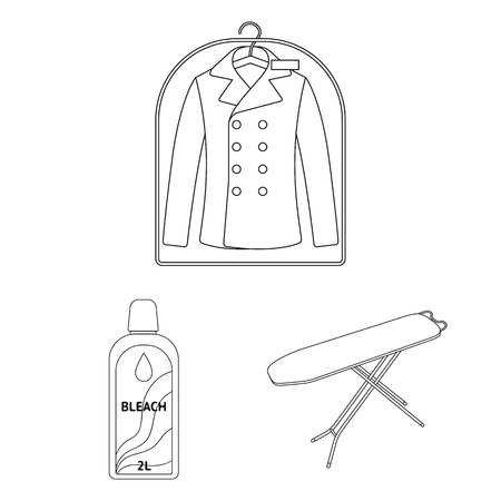 Dry cleaning equipment outline icons in set collection for design. Washing and ironing clothes vector symbol stock web illustration.のイラスト素材