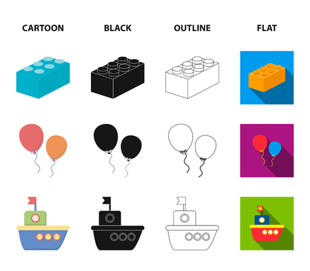 Stroller, windmill, lego, balloons.Toys set collection icons in cartoon,black,outline,flat style vector symbol stock illustration web.のイラスト素材