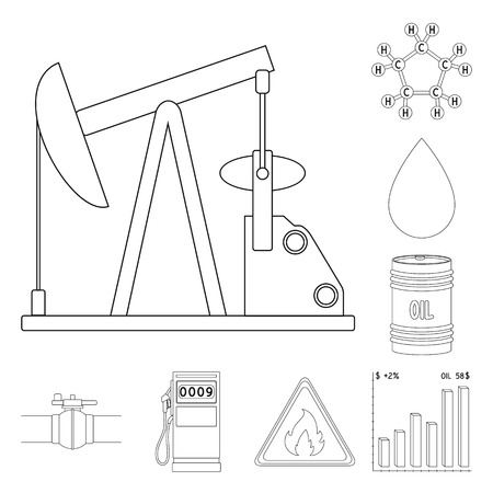 Oil industry outline icons in set collection for design. Equipment and oil production vector symbol stock web illustration.のイラスト素材