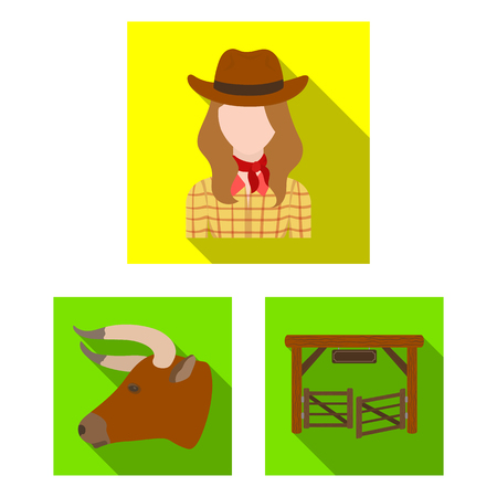 Rodeo, competition flat icons in set collection for design. Cowboy and equipment vector symbol stock  illustration.のイラスト素材