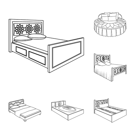 Different beds outline icons in set collection for design. Furniture for sleeping vector isometric symbol stock  illustration.のイラスト素材