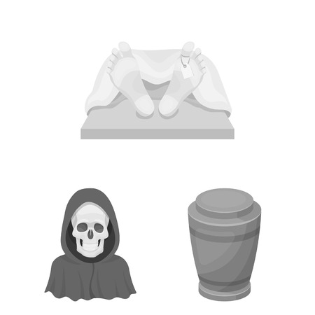 Funeral ceremony monochrome icons in set collection for design. Funerals and Attributes vector symbol stock  illustration.のイラスト素材