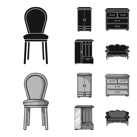 Armchair, cabinet, bedside, table .Furniture and home interiorset collection icons in black,monochrome style vector symbol stock illustration .のイラスト素材