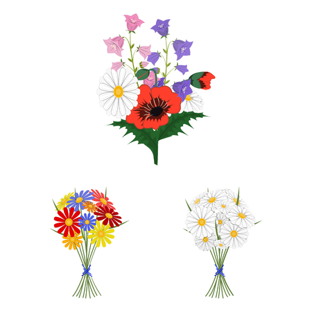 A bouquet of fresh flowers cartoon icons in set collection for design. Various bouquets vector symbol stock illustration.のイラスト素材