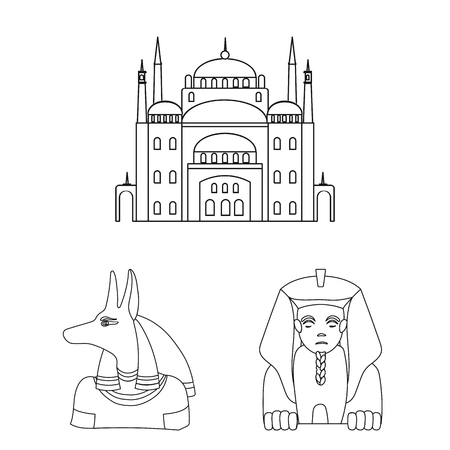 Ancient Egypt outline icons in set collection for design. The reign of Pharaoh vector symbol stock web illustration.のイラスト素材