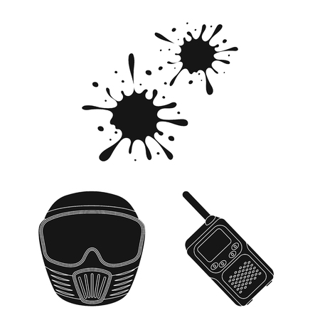 Paintball, team game black icons in set collection for design. Equipment and outfit vector symbol stock web illustration.のイラスト素材