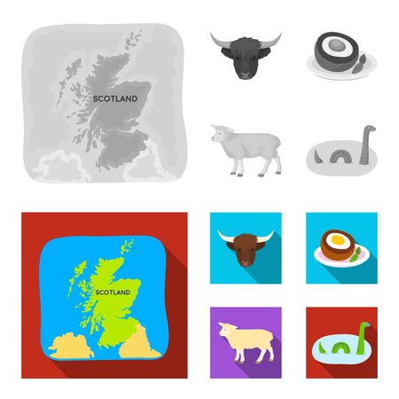 Territory on the map, bull head, cow, eggs. Scotland country set collection icons in monochrome,flat style vector symbol stock illustration web.のイラスト素材