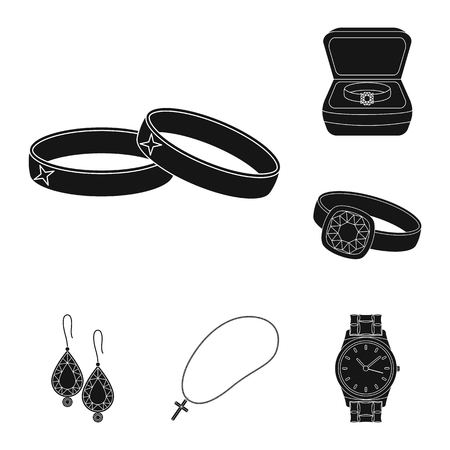 Jewelry and accessories black icons in set collection for design.Decoration vector symbol stock  illustration.のイラスト素材