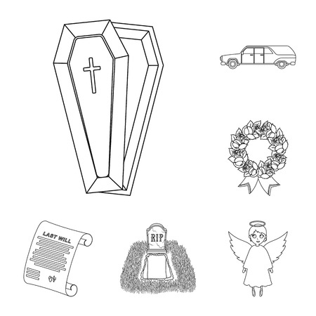 Funeral ceremony outline icons in set collection for design. Funerals and Attributes vector symbol stock  illustration.のイラスト素材