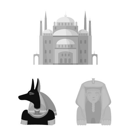 Ancient Egypt monochrome icons in set collection for design. The reign of Pharaoh vector symbol stock web illustration.のイラスト素材