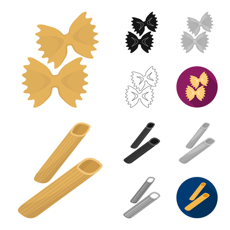 Types of pasta cartoon,black,flat,monochrome,outline icons in set collection for design. Figured macaroni for eating vector symbol stock web illustration.のイラスト素材
