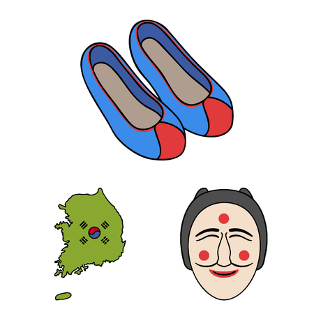 Country South Korea cartoon icons in set collection for design.Travel and attraction vector symbol stock  illustration.のイラスト素材