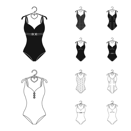 Different kinds of swimsuits. Swimsuits set collection icons in black,outline style vector symbol stock illustration .のイラスト素材