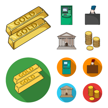 Gold bars, ATM, bank building, a case with money. Money and finance set collection icons in cartoon,flat style vector symbol stock illustration .のイラスト素材