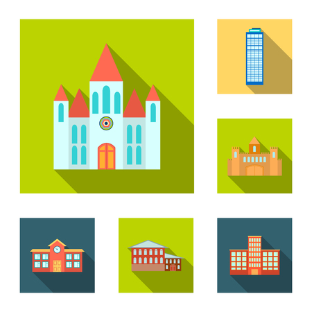 Building and architecture flat icons in set collection for design. Construction and Institution vector symbol stock  illustration.のイラスト素材