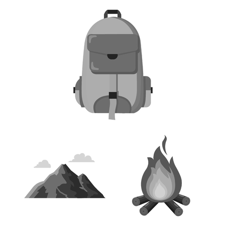 Rest in the camping monochrome icons in set collection for design. Camping and equipment vector symbol stock web illustration.のイラスト素材