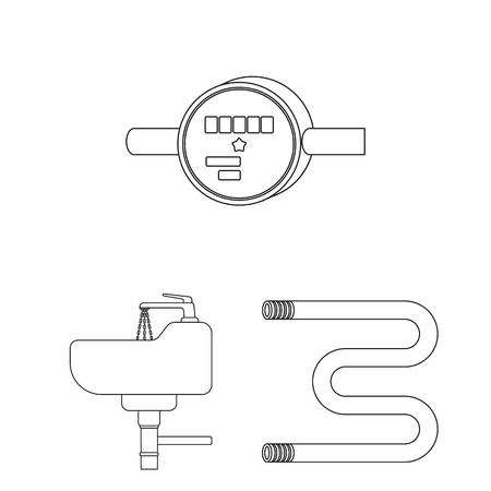 Plumbing, fitting outline icons in set collection for design. Equipment and tools vector symbol stock  illustration.のイラスト素材