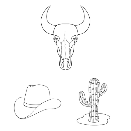 Rodeo, competition outline icons in set collection for design. Cowboy and equipment vector symbol stock  illustration.のイラスト素材