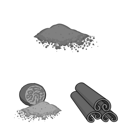 Herb and spices monochrome icons in set collection for design.Different kinds of seasonings vector symbol stock  illustration.のイラスト素材