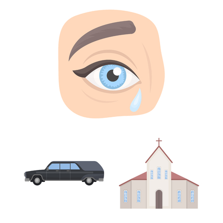 Funeral ceremony cartoon icons in set collection for design. Funerals and Attributes vector symbol stock  illustration.のイラスト素材