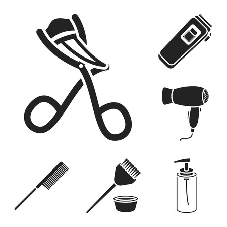 Hairdresser and tools black icons in set collection for design.Profession hairdresser vector symbol stock  illustration.のイラスト素材