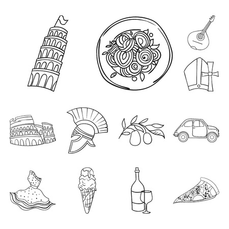 Country Italy outline icons in set collection for design. Italy and landmark vector symbol stock  illustration.のイラスト素材