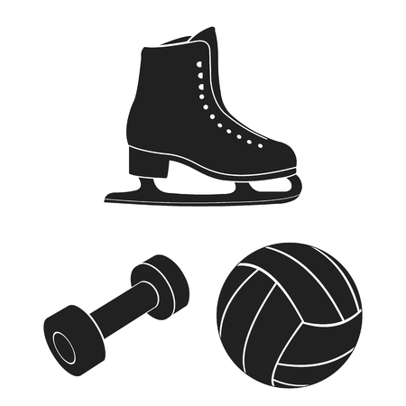 Different kinds of sports black icons in set collection for design. Sport equipment vector symbol stock  illustration.のイラスト素材