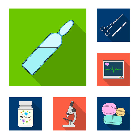 Medicine and treatment flat icons in set collection for design. Medicine and equipment vector symbol stock  illustration.のイラスト素材