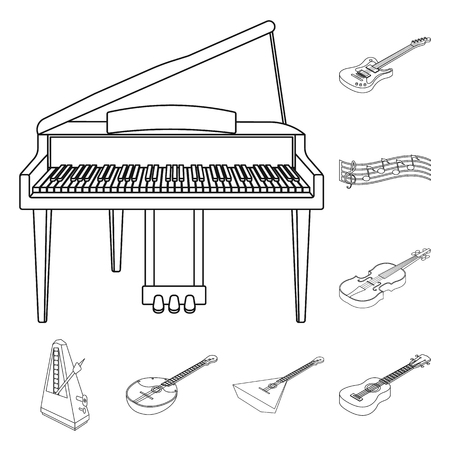 Musical instrument outline icons in set collection for design. String and Wind instrument isometric vector symbol stock  illustration.のイラスト素材