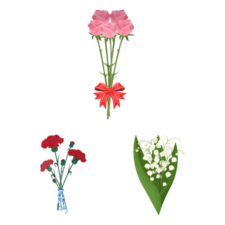 A bouquet of fresh flowers cartoon icons in set collection for design. Various bouquets vector symbol stock web illustration.のイラスト素材