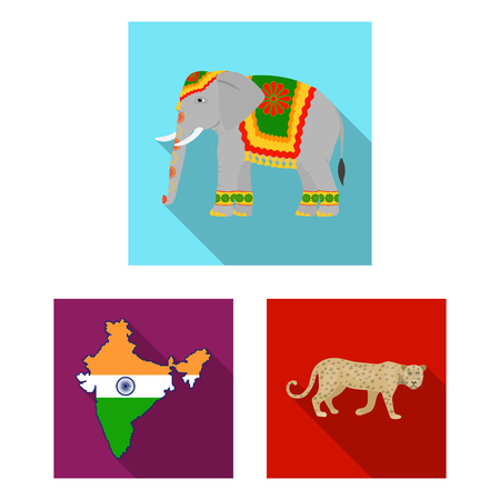 Country India flat icons in set collection for design.India and landmark vector symbol stock web illustration.のイラスト素材