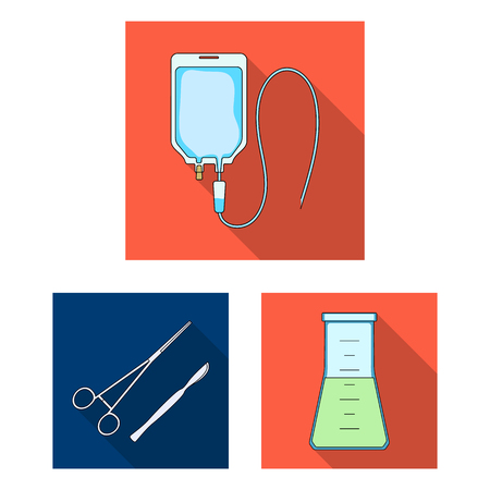 Medicine and treatment flat icons in set collection for design. Medicine and equipment vector symbol stock web illustration.のイラスト素材
