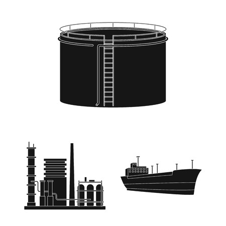 Oil industry black icons in set collection for design. Equipment and oil production vector symbol stock web illustration.のイラスト素材