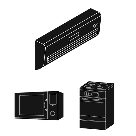 Smart home appliances black icons in set collection for design. Modern household appliances vector symbol stock web illustration.のイラスト素材