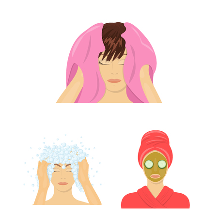 Care of hair and face cartoon icons in set collection for design. Perfumes and makeup vector symbol stock web illustration.のイラスト素材