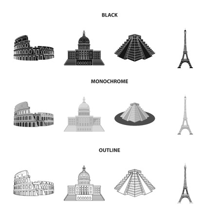 Sights of different countries black,monochrome,outline icons in set collection for design. Famous building vector symbol stock web illustration.の写真素材