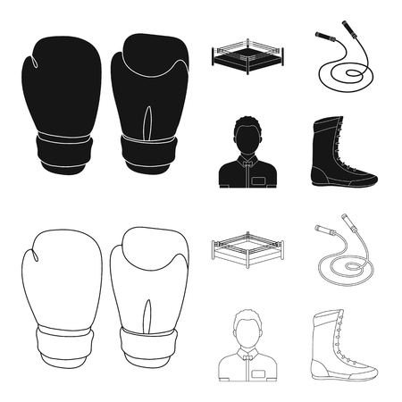 Ring, rope, referee, sneakers Boxing set collection icons in black,outline style vector symbol stock illustration web.のイラスト素材