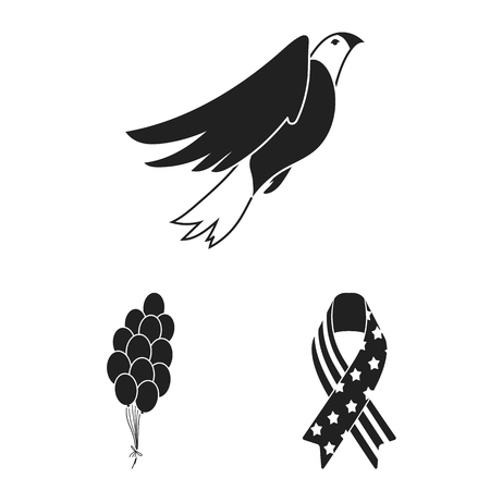 Day of Patriot, holiday black icons in set collection for design. American tradition vector symbol stock  illustration.のイラスト素材