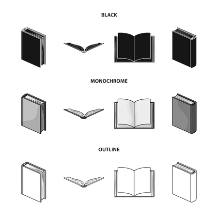 Various kinds of books. Books set collection icons in black,monochrome,outline style symbol stock illustration web.のイラスト素材
