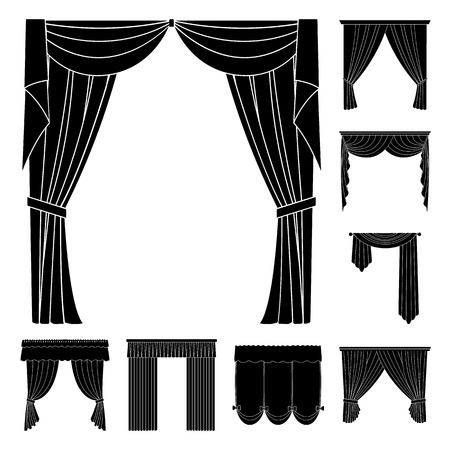 Different kinds of curtains black icons in set collection for design. Curtains and lambrequins vector symbol stock web illustration.のイラスト素材