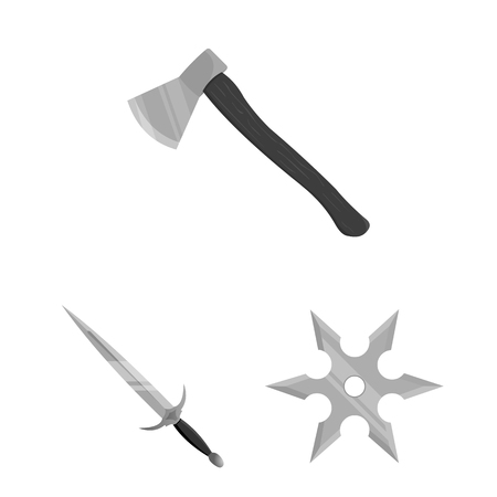 Types of weapons monochrome icons in set collection for design.Firearms and bladed weapons vector symbol stock  illustration.のイラスト素材